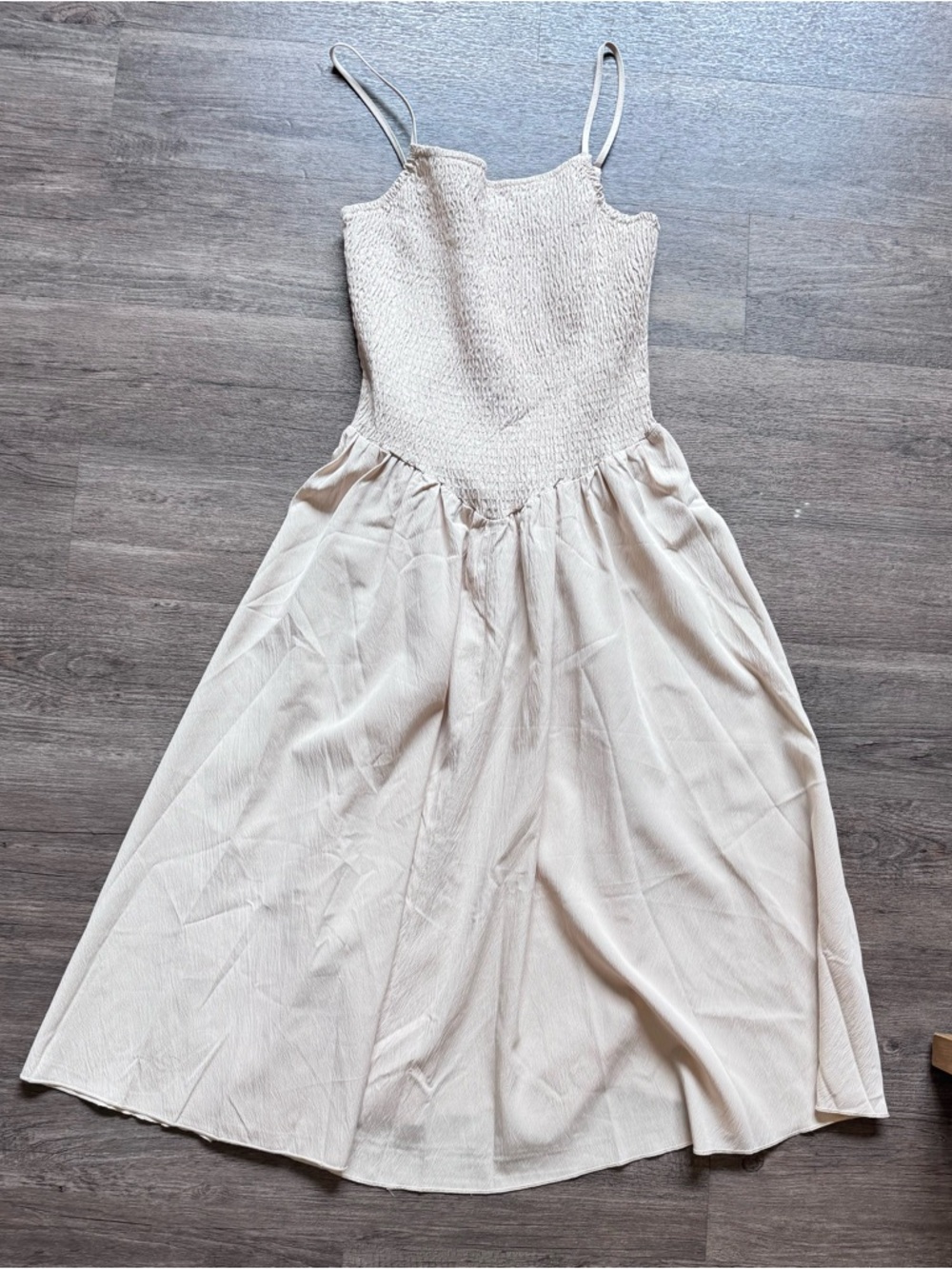 Cream Waist Drop Spaghetti Strap Dress